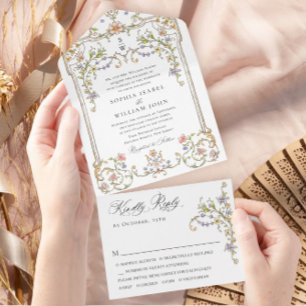 Invitation Tout En Un Mariage de charpente florale de Grace Orné Victori