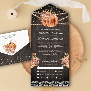 Invitation Tout En Un Mariage de citrouille florale en bois rustique aut