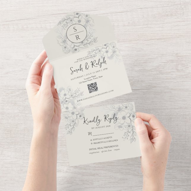 Invitation Tout En Un Mariage de code QR moderne (Déchirure)