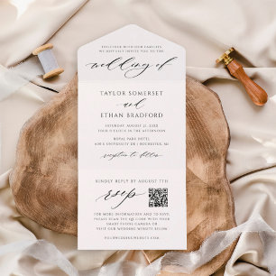 Invitation Tout En Un Mariage de code QR noir et blanc moderne