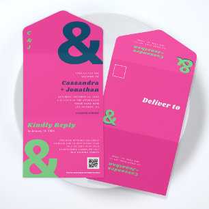 Invitation Tout En Un Mariage de code QR Super rétro