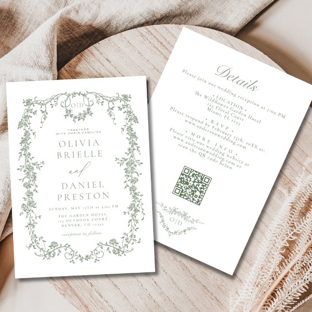 Invitation Tout en un Mariage de code QR Vert (Créateur téléchargé)