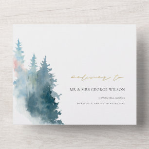 Invitation Tout En Un Mariage DE COULEUR D'EAU EN PINE DE MONTAGNES ROUG