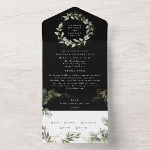 Invitation Tout En Un Mariage de couronnes noir onyx Premium