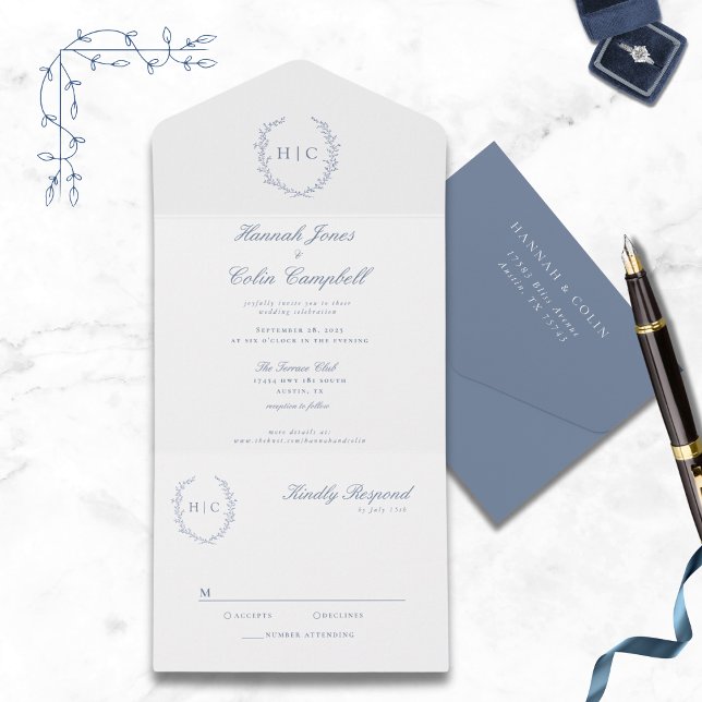 Invitation Tout En Un Mariage de crête botanique romantique (Créateur téléchargé)
