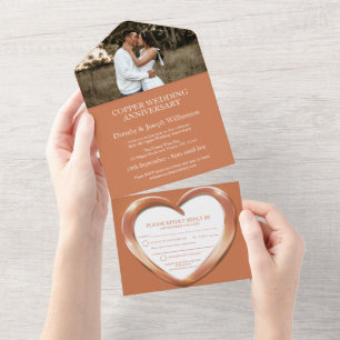 Invitation Tout En Un Mariage de cuivre anniversaire 7 ans de la fête ph