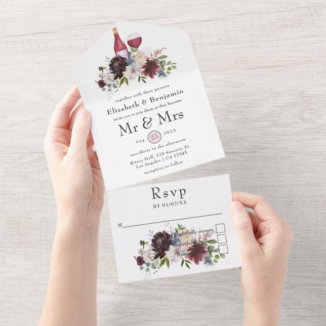 Invitation Tout En Un Mariage de dégustation de vin de Bourgogne, de Blu (Déchirure)