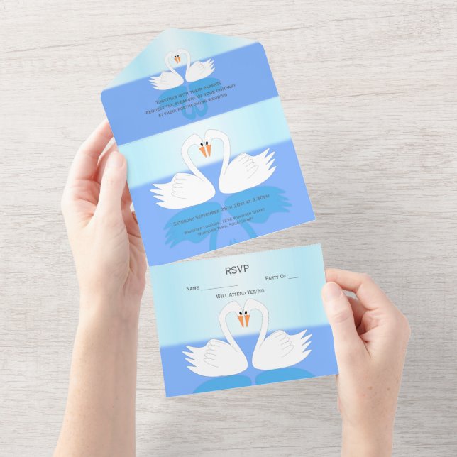 Invitation Tout En Un Mariage de design Swans (Déchirure)