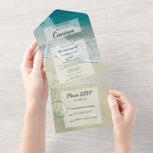 Invitation Tout En Un Mariage de destination de plage tropicale (Déchirure)