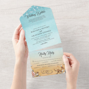 Invitation Tout En Un Mariage de destination sur la plage