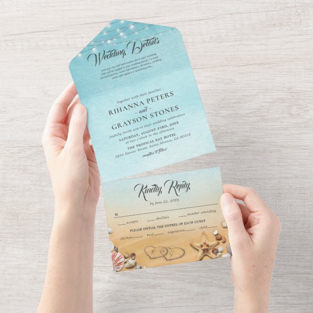 Invitation Tout En Un Mariage de destination sur la plage (Déchirure)
