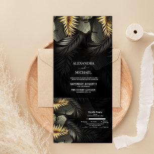 Invitation Tout En Un Mariage de Destination Tropical Noir et Or