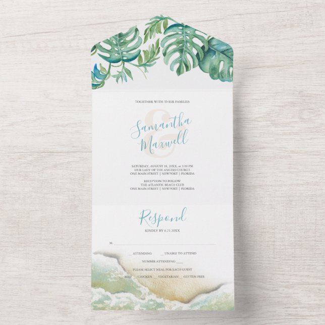 Invitation Tout En Un Mariage de destination tropicale tout en une invit (À l'intérieur)