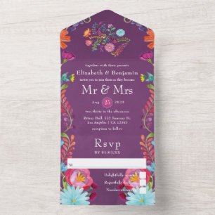Invitation Tout En Un Mariage de fête mexicaine florale colorée