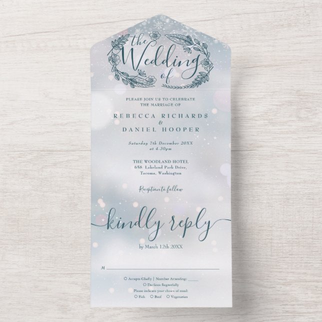 Invitation Tout En Un Mariage de feuillage de Bohême en hiver (À l'intérieur)