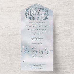 Invitation Tout En Un Mariage de feuillage de Bohême en hiver