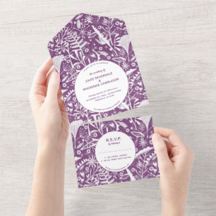 Invitation Tout En Un Mariage de feuillage pourpre botanique