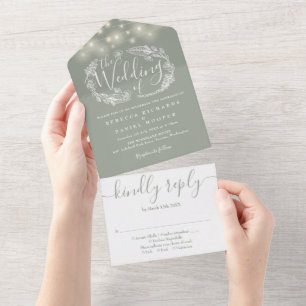 Invitation Tout En Un Mariage de feuillage Sage Green