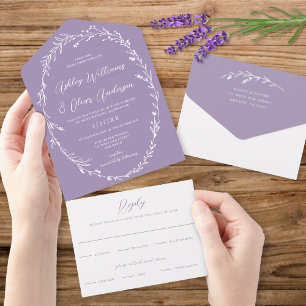 Invitation Tout En Un Mariage de Fleur sauvage de lavande rustique Wreat