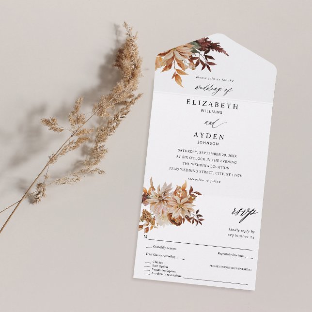 Invitation Tout En Un Mariage de fleurs de automne beige (Créateur téléchargé)