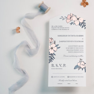 Invitation Tout En Un Mariage de flush et de fleurs de marine