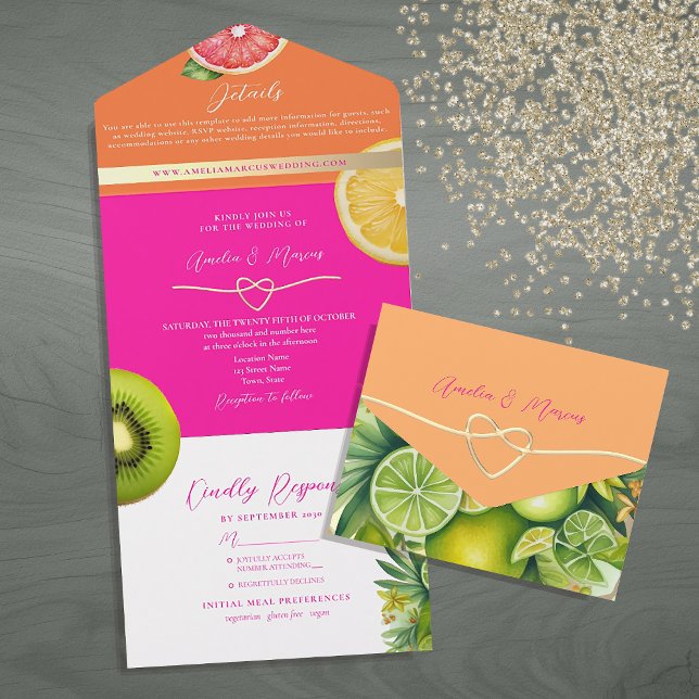 Invitation Tout En Un Mariage de fruits agrumes moderne (Créateur téléchargé)