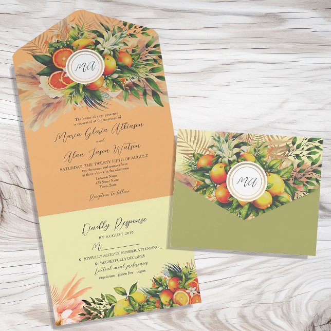 Invitation Tout En Un Mariage de fruits d'agrumes orange moderne (Créateur téléchargé)