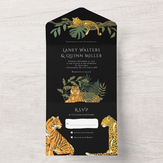 Invitation Tout En Un Mariage de grands félins de Safari sauvage (À l'intérieur)