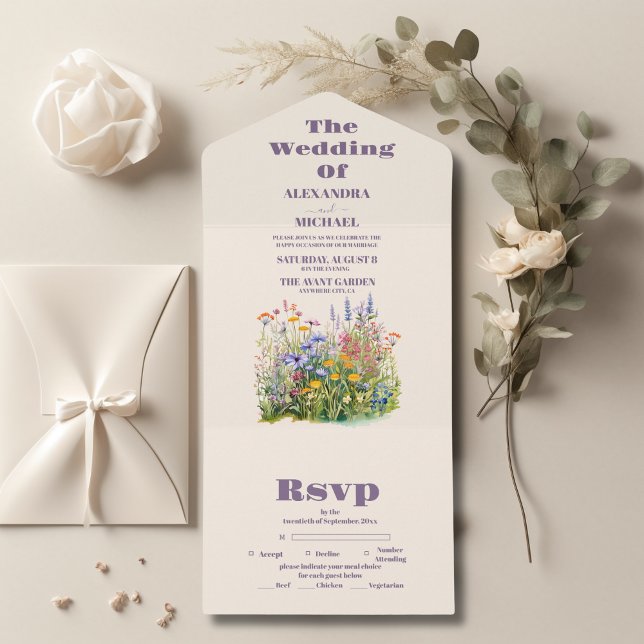 Invitation Tout En Un Mariage de jardin botanique Fleur sauvage simple (Créateur téléchargé)
