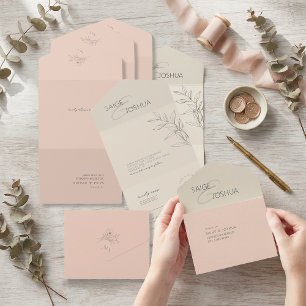Invitation Tout En Un Mariage de jardin lessivé par le soleil ivoire ros