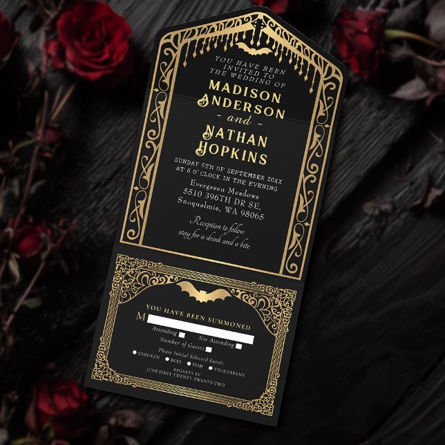Invitation Tout En Un Mariage de la cathédrale gothique d'or Vampire (Créateur téléchargé)