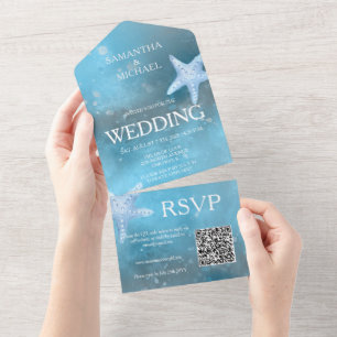 Invitation Tout En Un Mariage de la mer Bleue profonde tout en une invit