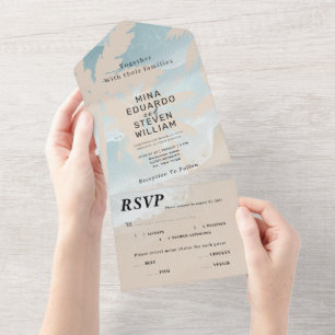 Invitation Tout En Un Mariage de la plage de palmiers d'aquarelle