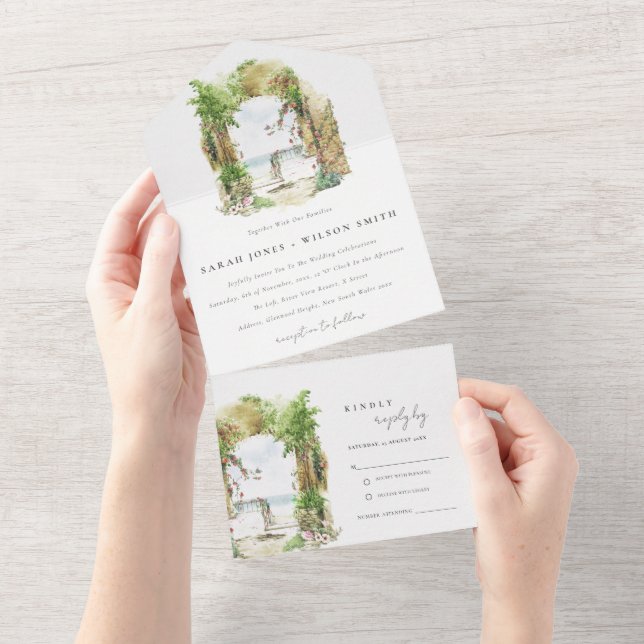 Invitation Tout En Un Mariage de la plage de sable de l'arc botanique cô (Déchirure)