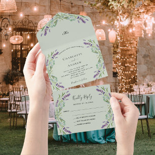 Invitation Tout En Un Mariage de la sauge violette à fleurs d'eucalyptus