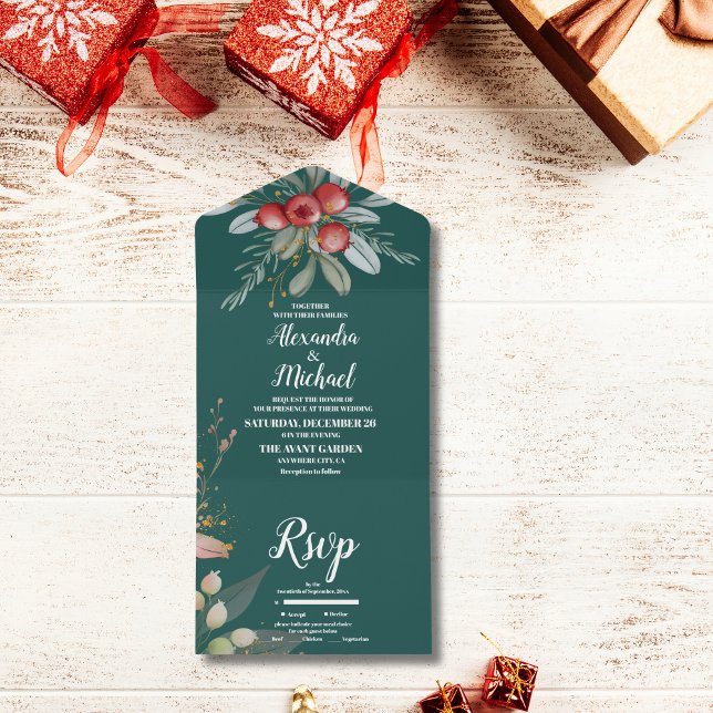 Invitation Tout En Un Mariage de la verdure de Noël (Créateur téléchargé)