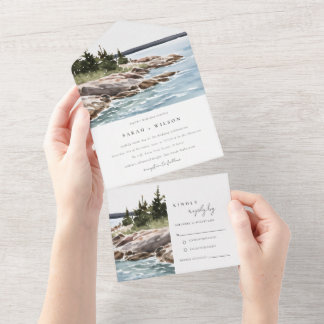 Invitation Tout En Un Mariage de l'aquarelle de la montagne Rocky Pine