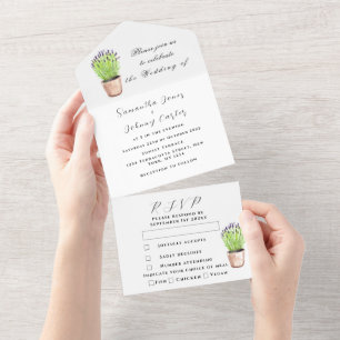 Invitation Tout En Un Mariage de lavande d'aquarelle Green Herbs