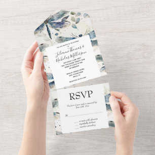 Invitation Tout En Un Mariage de libellules bleues