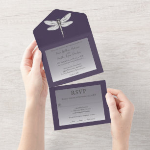 Invitation Tout En Un Mariage de libellules violettes foncées