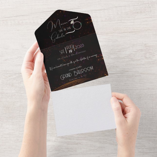 Invitation Tout En Un Mariage de luxe de Gatsby, Save the Date (Déchirure)