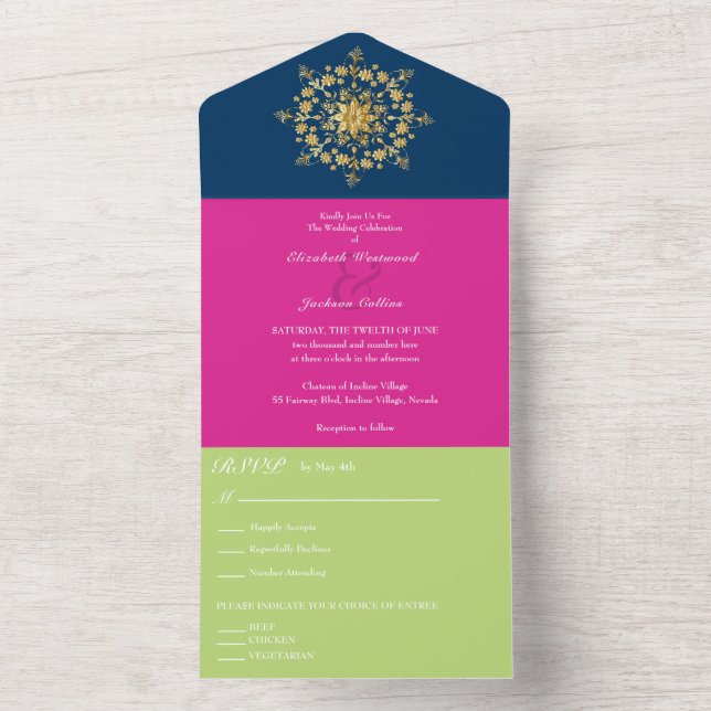 Invitation Tout En Un Mariage de Mandala d'or d'été (À l'intérieur)