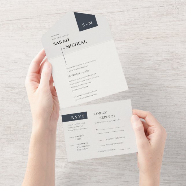 INVITATION TOUT EN UN MARIAGE DE MONOGRAMME BLANC NOIR SCANDI MINIMAL (Déchirure)