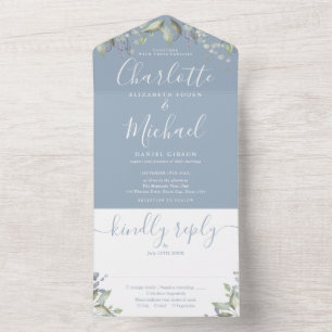 Invitation Tout En Un Mariage de monogramme bleu foncé