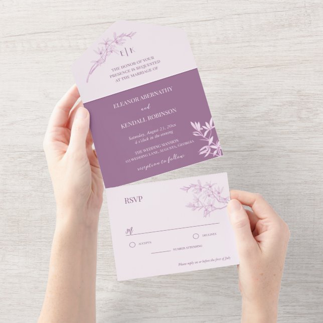 Invitation Tout En Un Mariage de monogramme de fleurs intemporel (Déchirure)