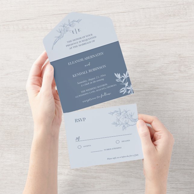 Invitation Tout En Un Mariage de monogramme de fleurs intemporel (Déchirure)