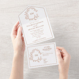 Invitation Tout En Un Mariage de monogramme en terre cuite