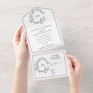 Invitation Tout En Un Mariage de monogramme noir blanc