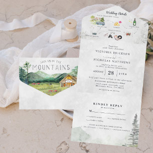 Invitation Tout En Un Mariage de montagne forestier rustique