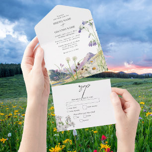 Invitation Tout En Un Mariage de montagne Rustique Fleur sauvage aquarel
